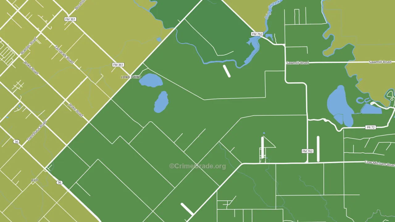 Long Point, TX Map of Vehicle Theft Rates
