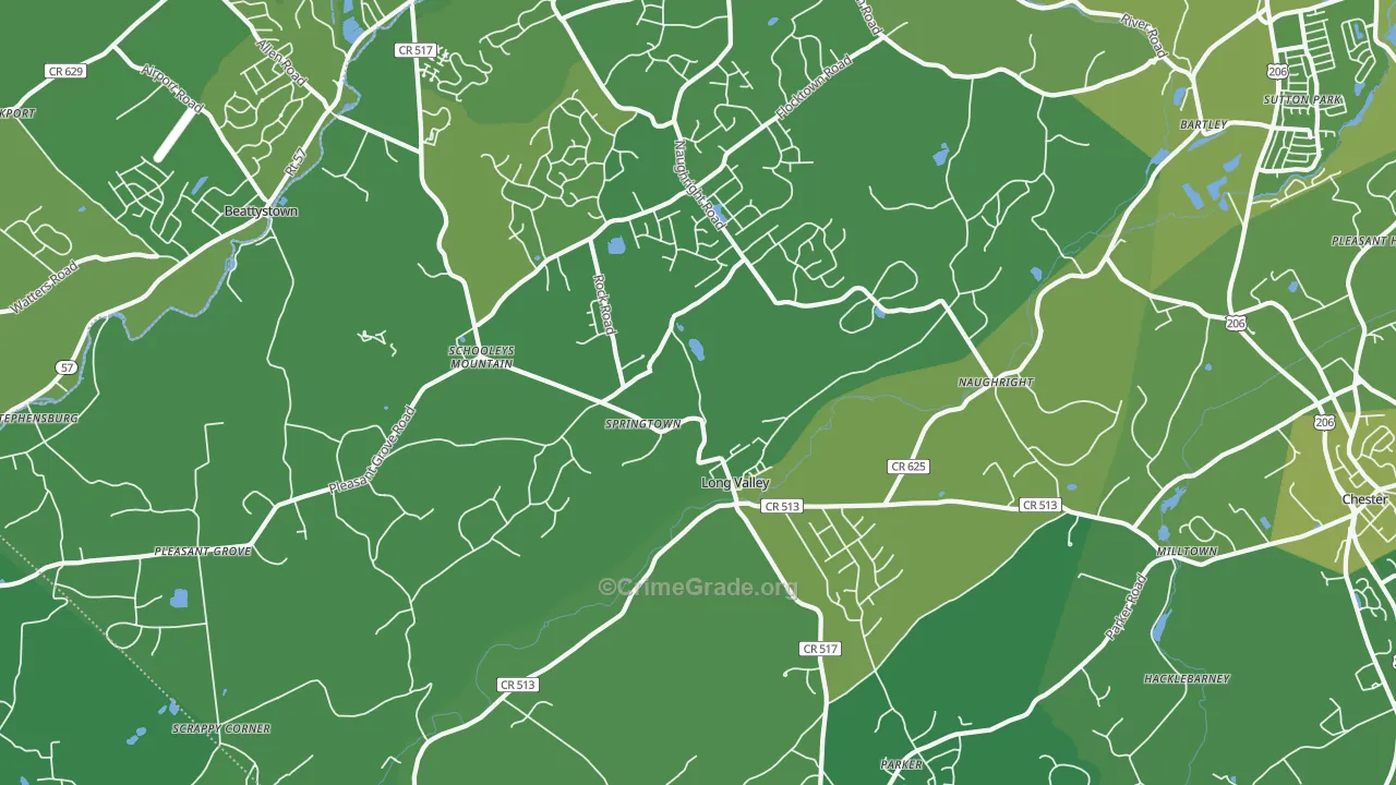 Long Valley, NJ Map of Vehicle Theft Rates