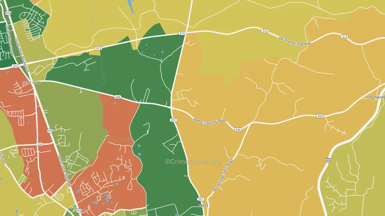 Long View, KY Map of Vehicle Theft Rates