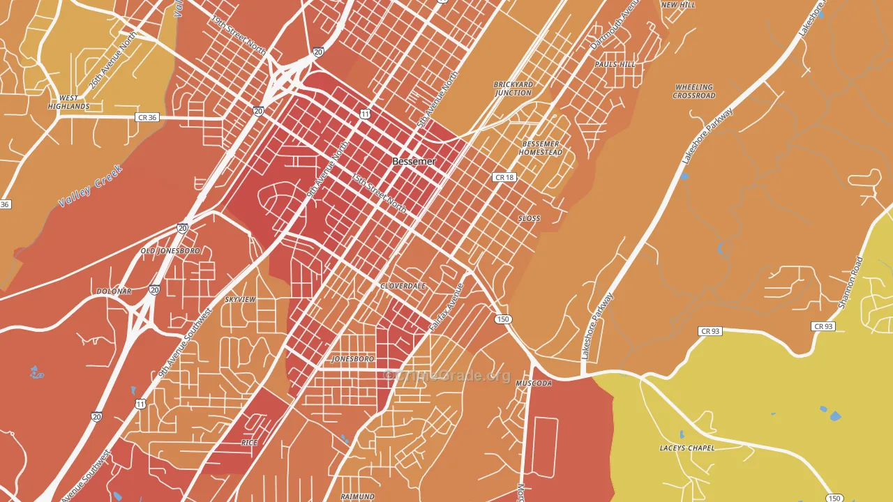 Longbrook Estates, Bessemer, AL Map of Vehicle Theft Rates