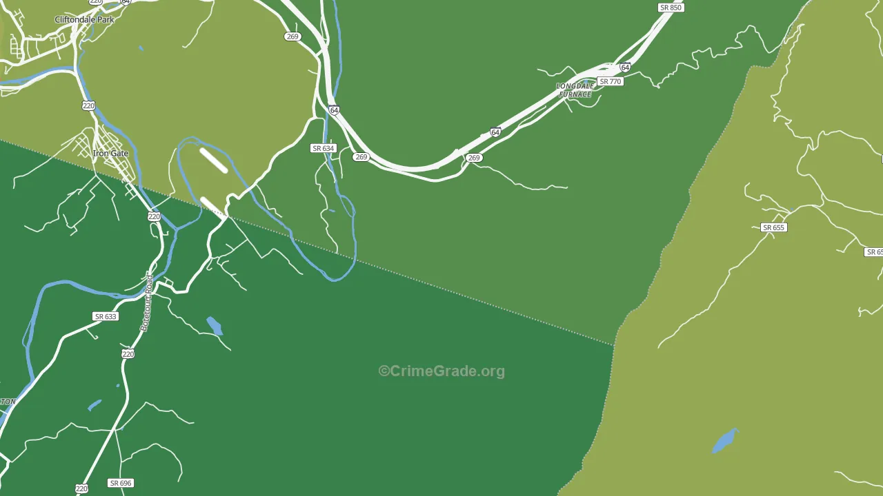 Longdale Furnace, VA Map of Vehicle Theft Rates