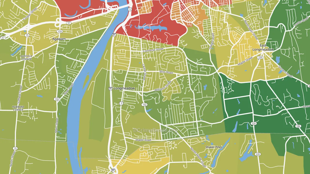 Longmeadow, MA Map of Vehicle Theft Rates