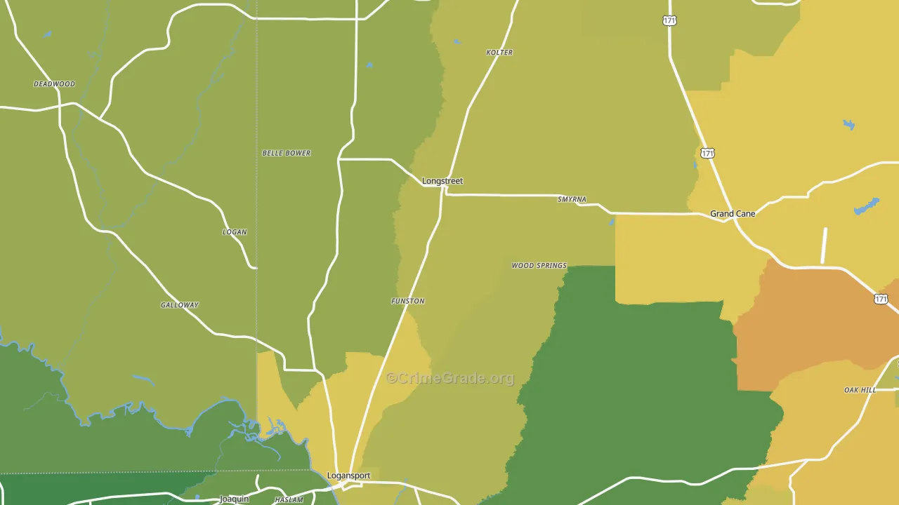 Longstreet, LA Map of Vehicle Theft Rates