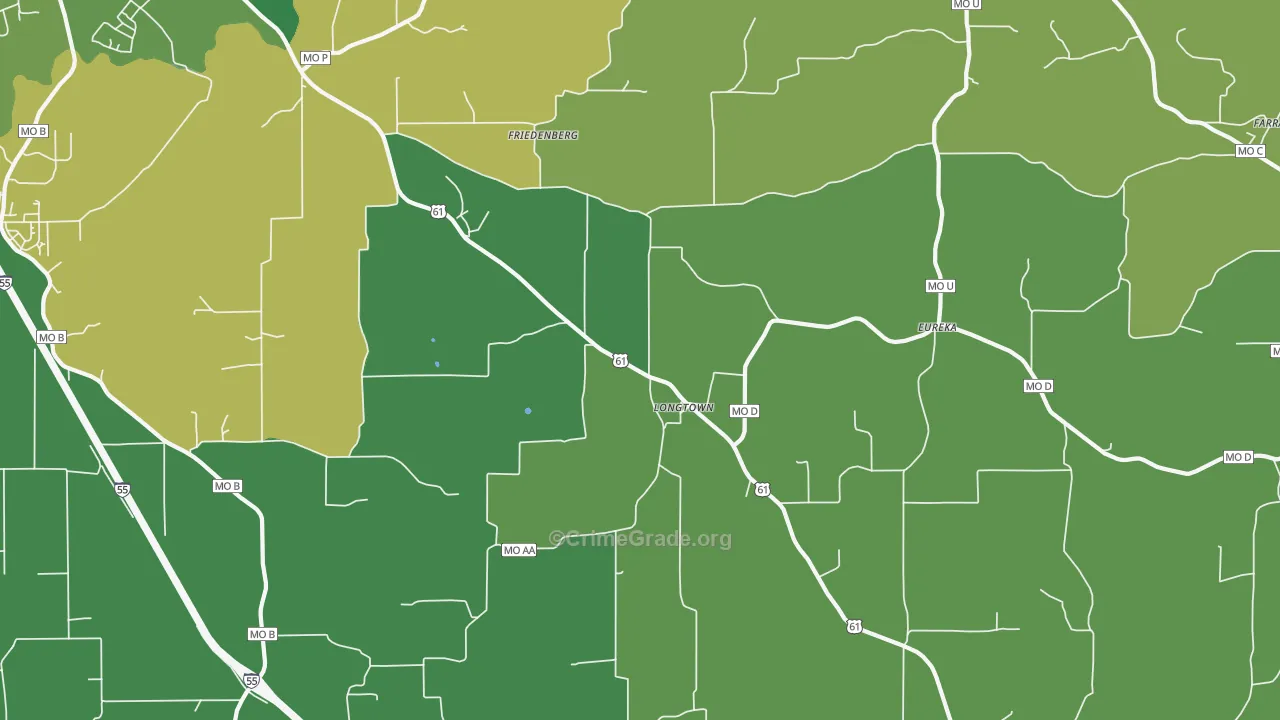 Longtown, MO Map of Vehicle Theft Rates
