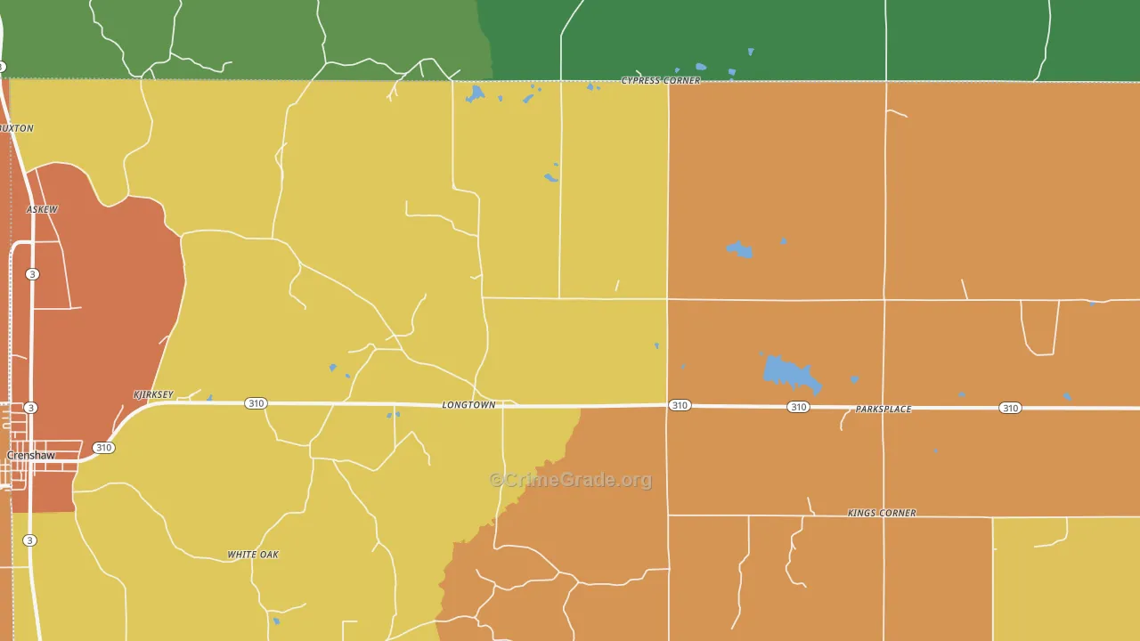 Longtown, MS Map of Vehicle Theft Rates