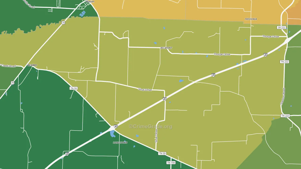 Longtown, TN Map of Vehicle Theft Rates