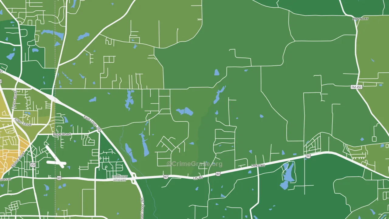 Longview Heights, TX Map of Vehicle Theft Rates
