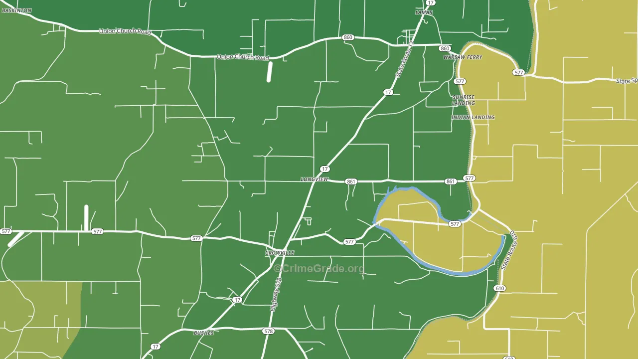 Longview, LA Map of Vehicle Theft Rates