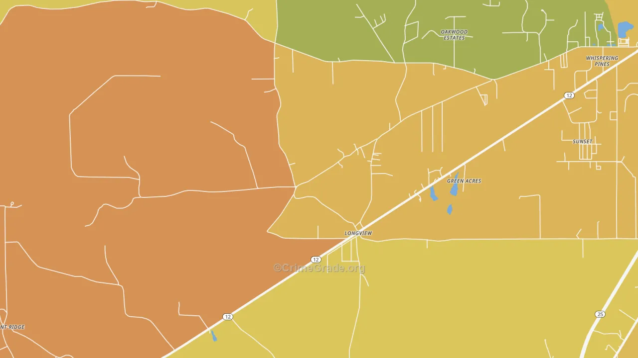Longview, MS Map of Vehicle Theft Rates