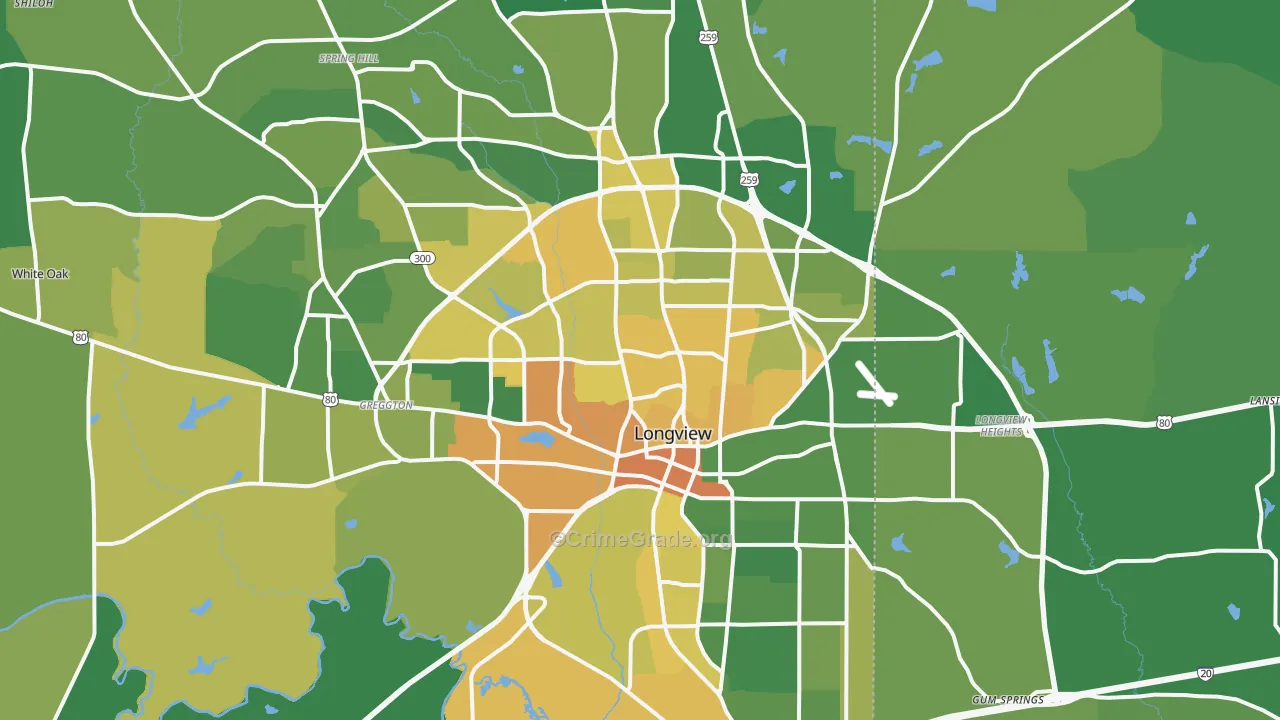 Longview, TX Map of Vehicle Theft Rates