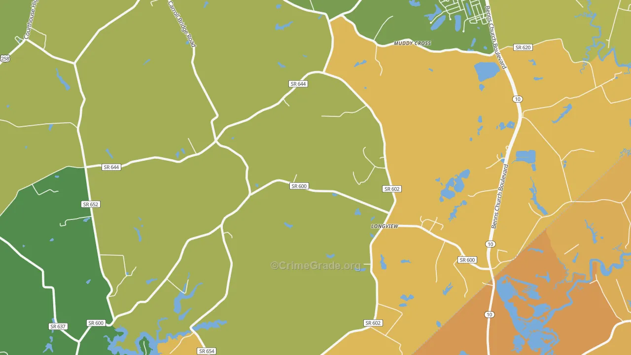 Longview, VA Map of Vehicle Theft Rates