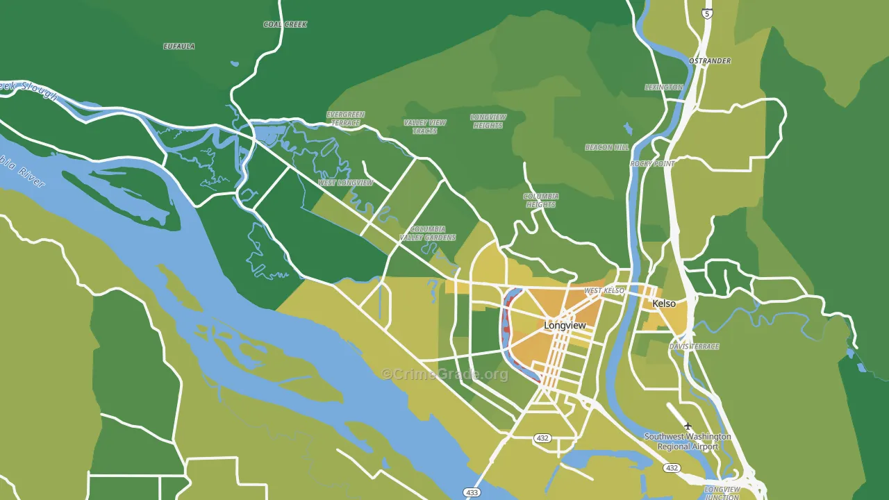 Longview, WA Map of Vehicle Theft Rates