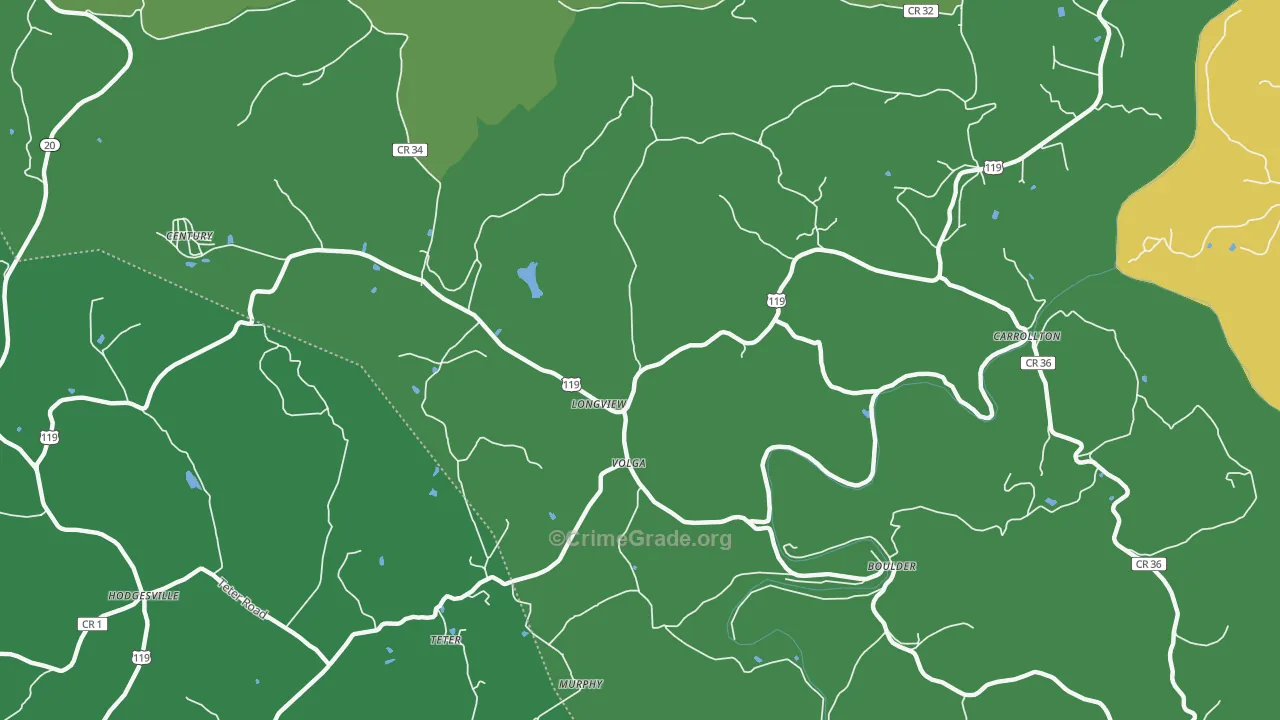 Longview, WV Map of Vehicle Theft Rates