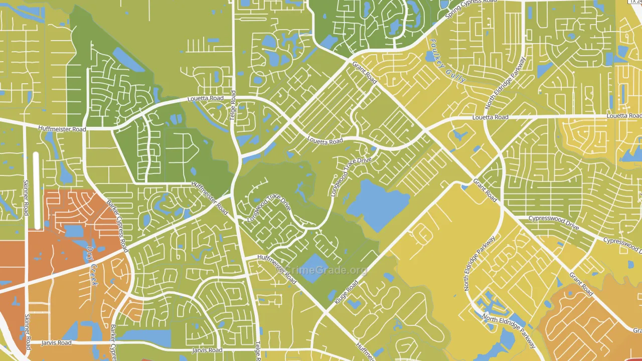 Longwood, Cypress, TX Map of Vehicle Theft Rates