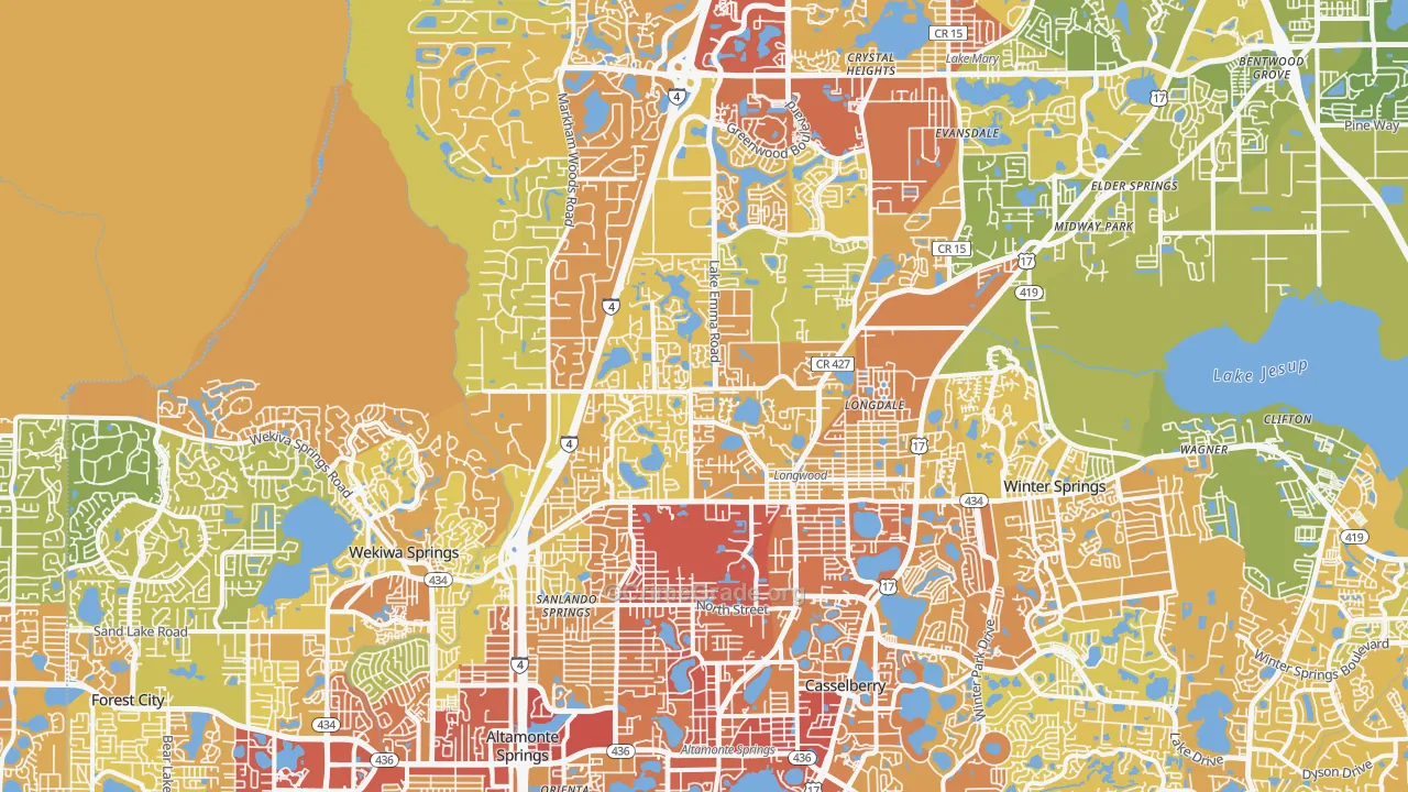 Longwood, FL Map of Vehicle Theft Rates
