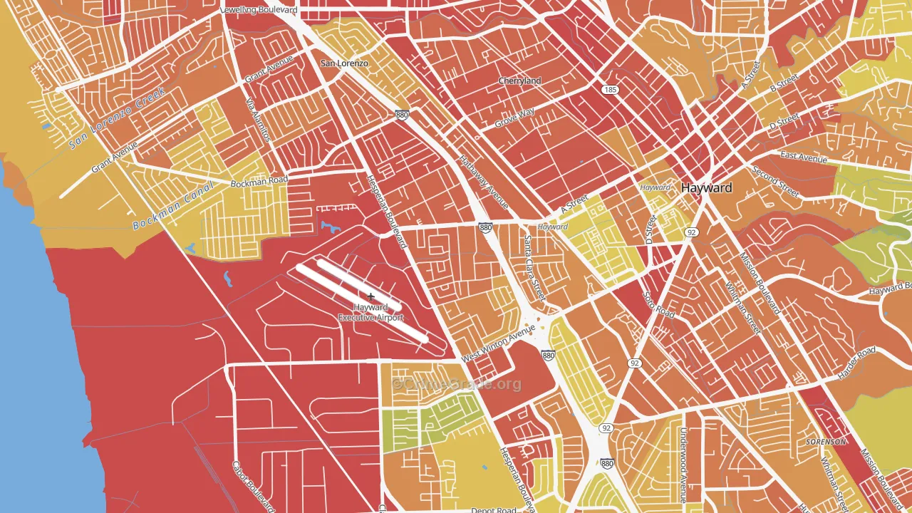 Longwood-Winton Grove, Hayward, CA Map of Vehicle Theft Rates