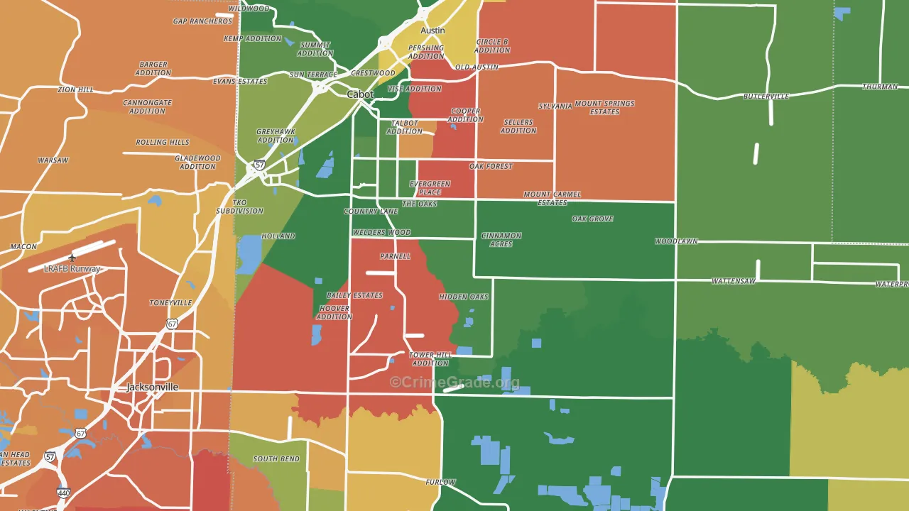 Lonoke County, AR Map of Vehicle Theft Rates