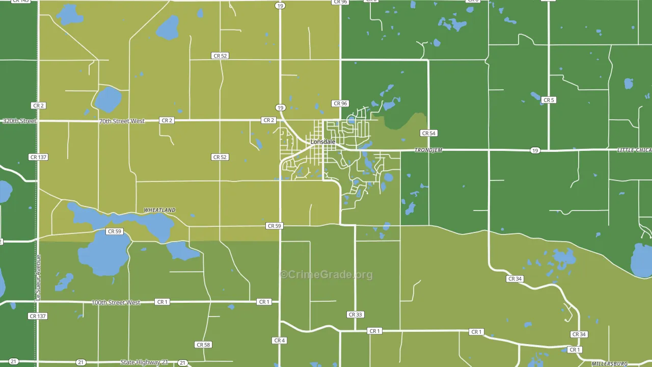 Lonsdale, MN Map of Vehicle Theft Rates