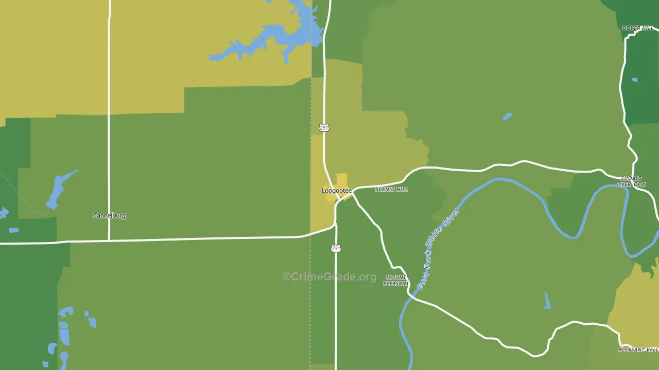 Loogootee, IN Map of Vehicle Theft Rates