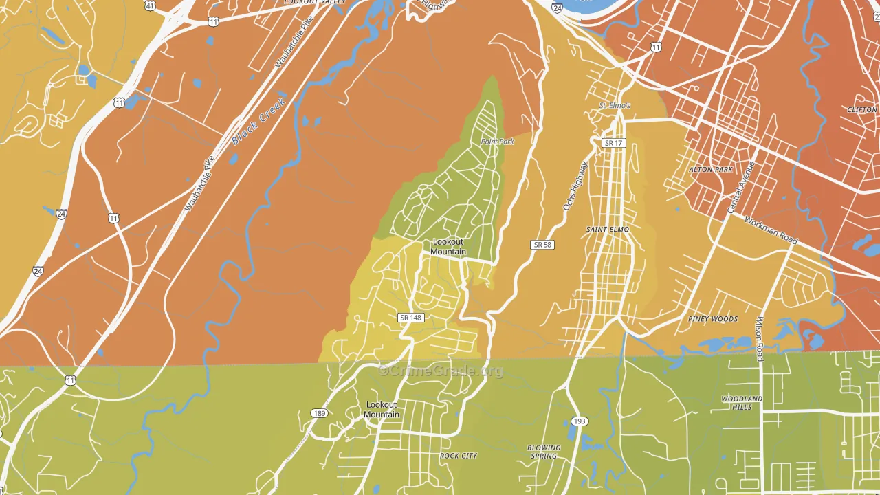 Lookout Mountain, TN Map of Vehicle Theft Rates
