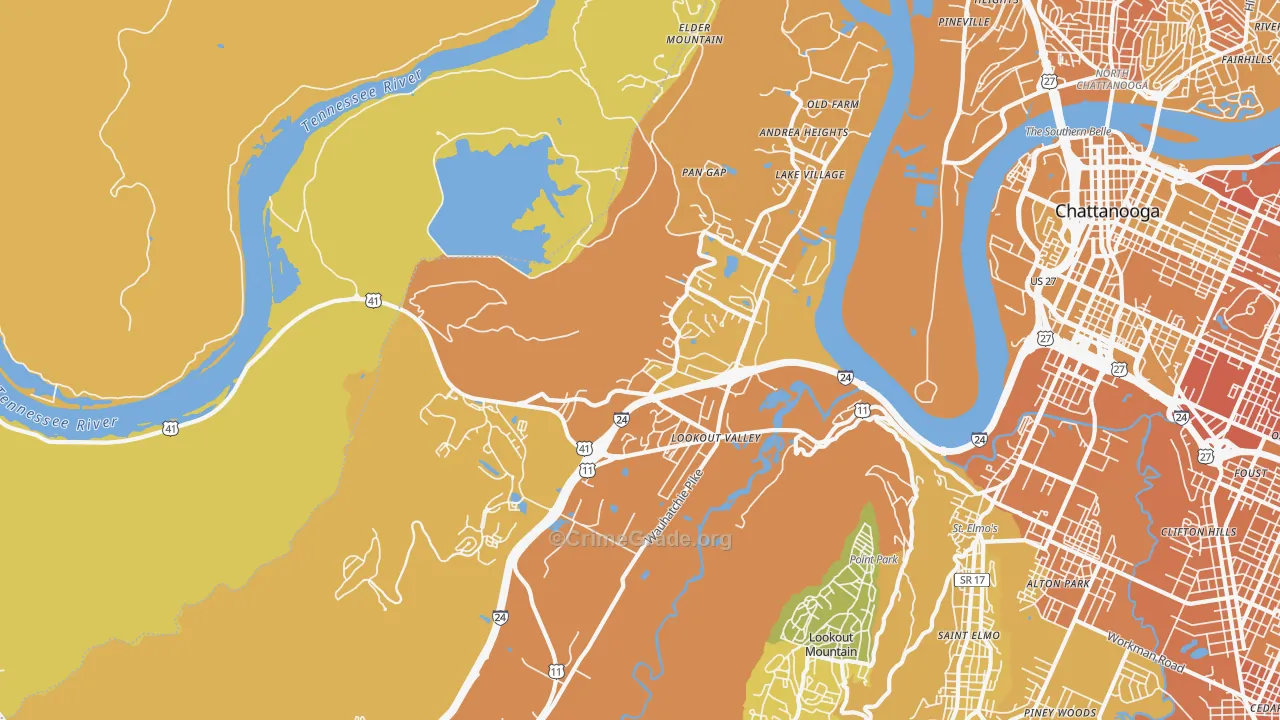 Lookout Valley, Chattanooga, TN Map of Vehicle Theft Rates
