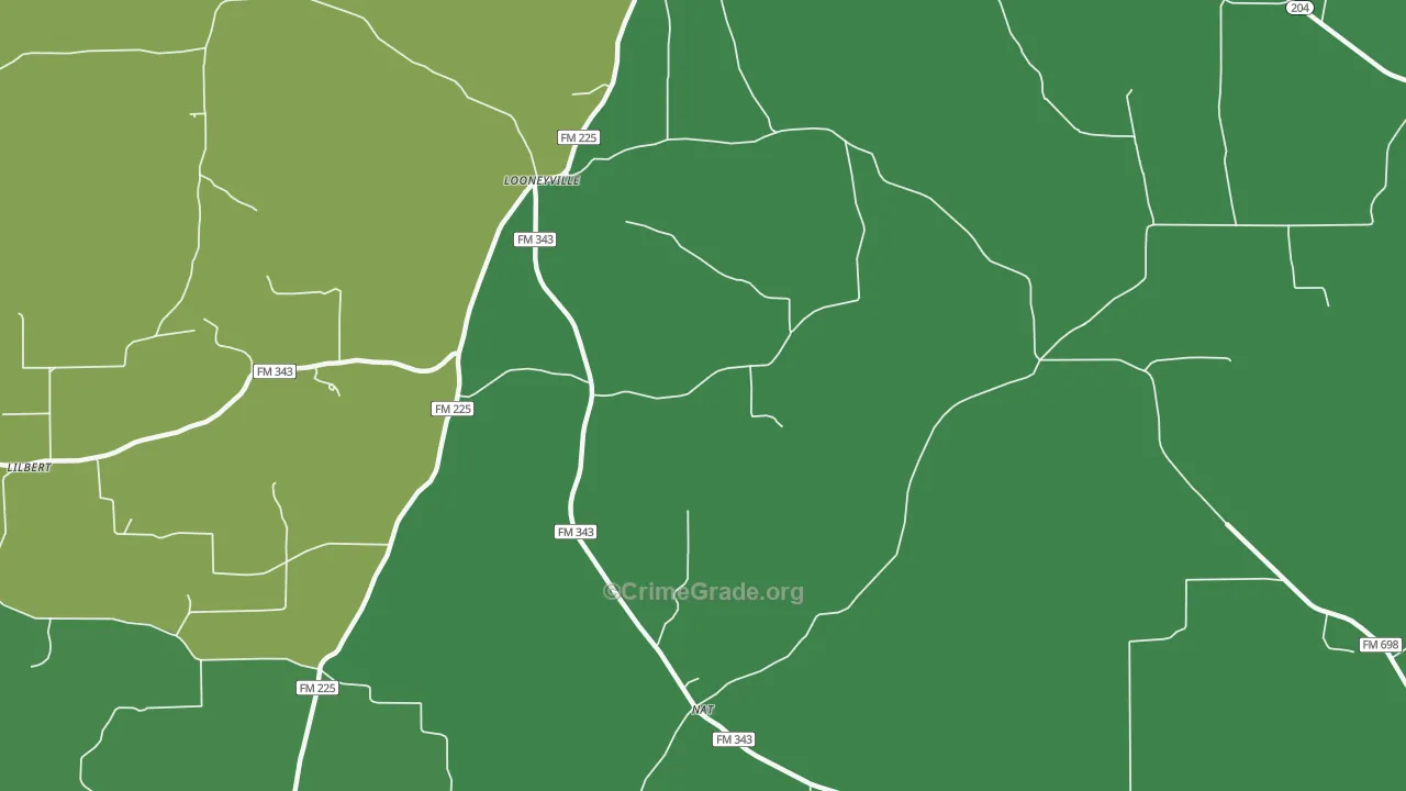 Looneyville, TX Map of Vehicle Theft Rates