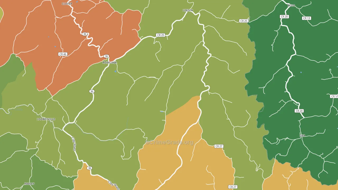 Looneyville, WV Map of Vehicle Theft Rates