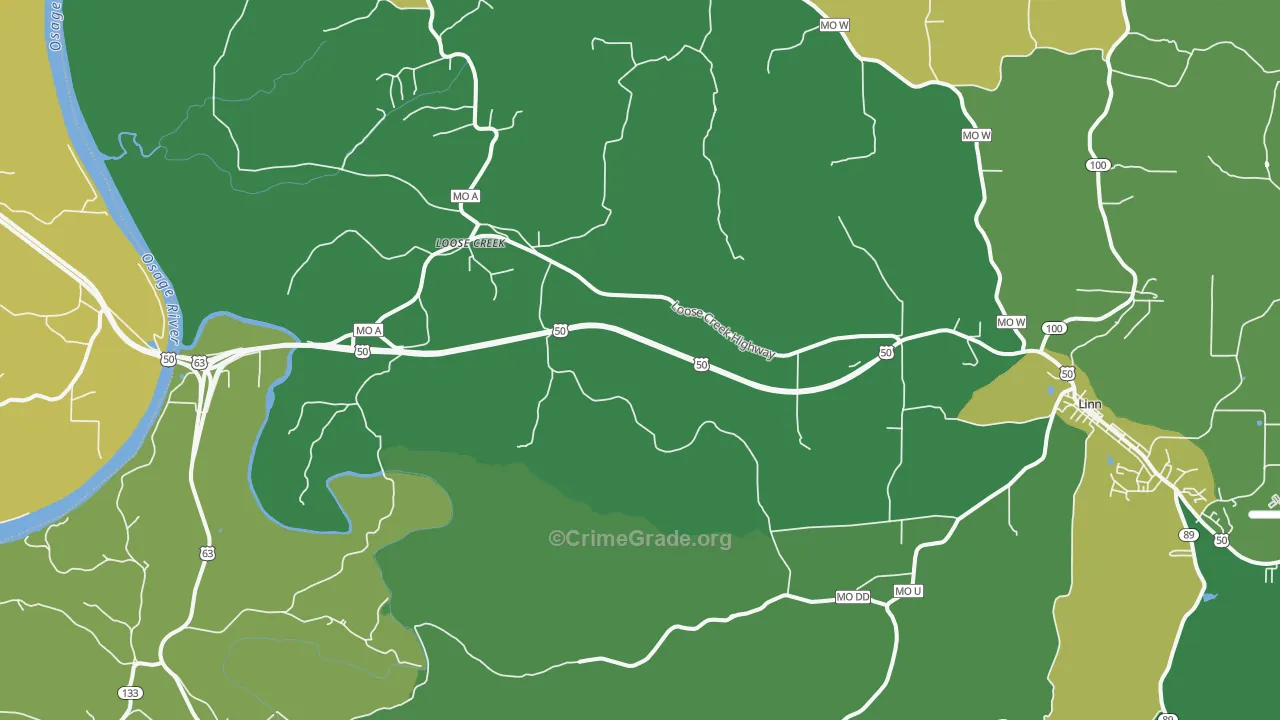 Loose Creek, MO Map of Vehicle Theft Rates