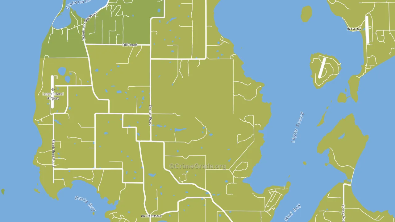 Lopez Island, WA Map of Vehicle Theft Rates