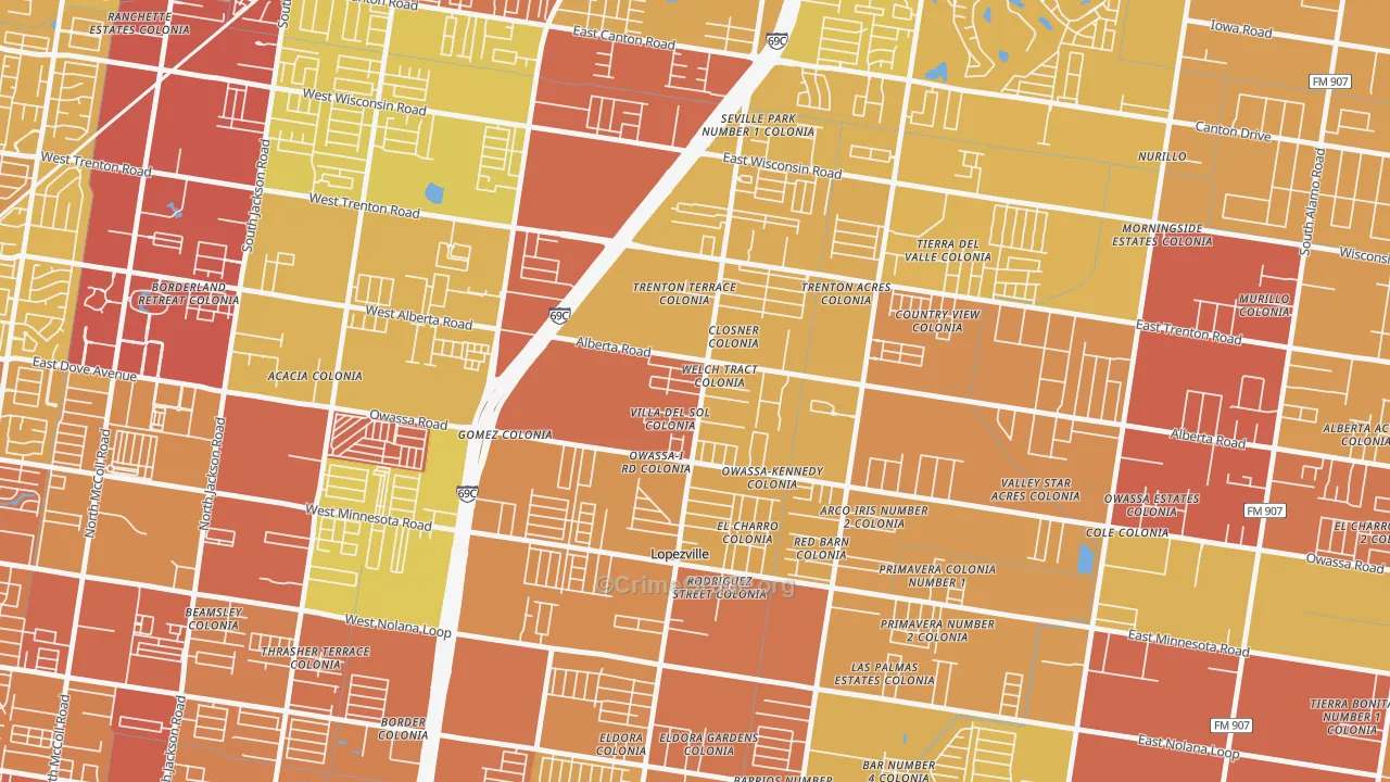 Lopezville, TX Map of Vehicle Theft Rates