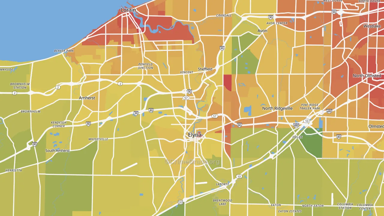 Lorain County, OH Map of Vehicle Theft Rates