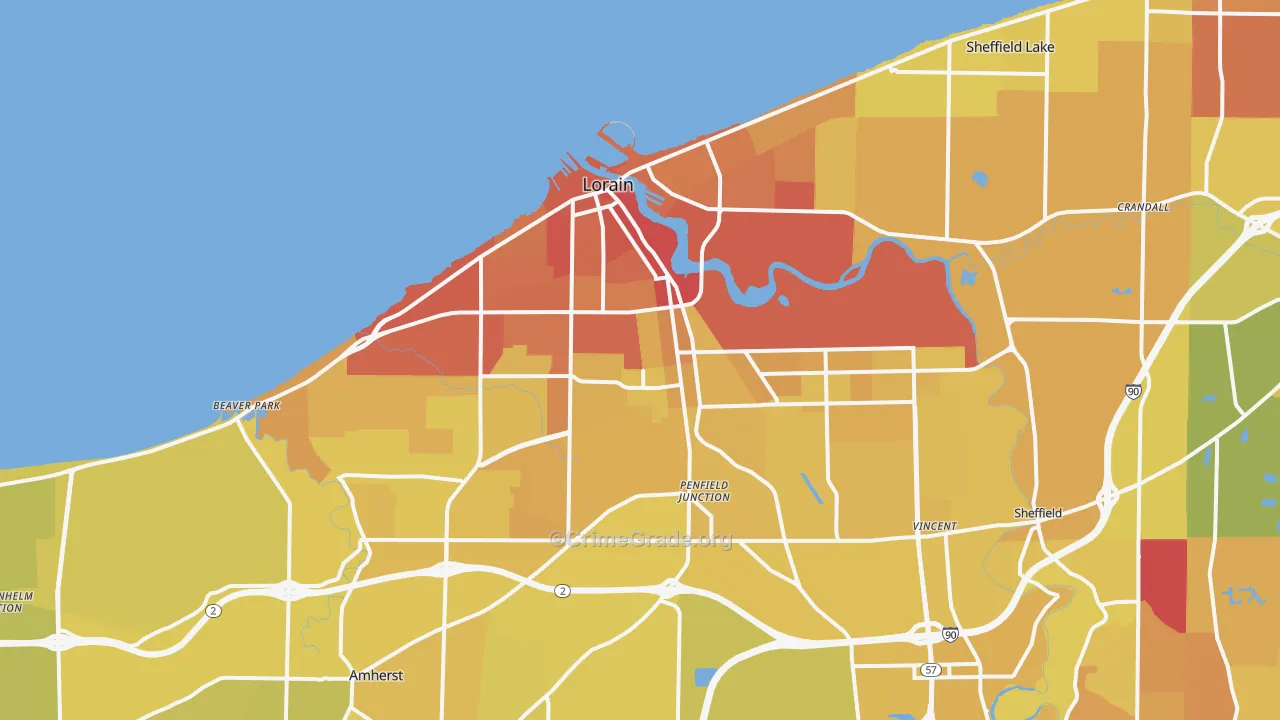 Lorain, OH Map of Vehicle Theft Rates