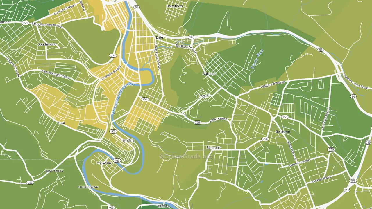 Lorain, PA Map of Vehicle Theft Rates