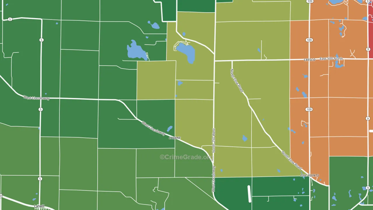 Lorane, IN Map of Vehicle Theft Rates