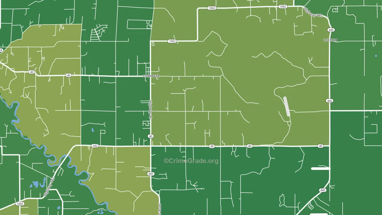 Loranger, LA Map of Vehicle Theft Rates