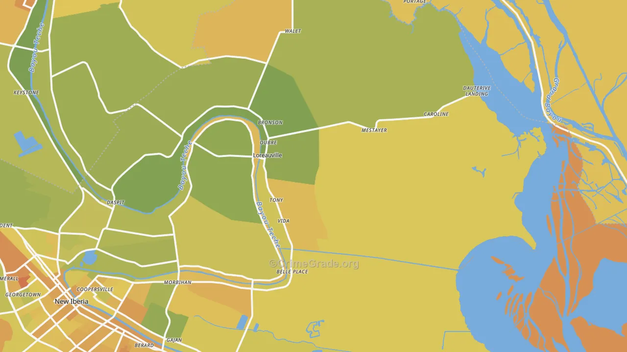 Loreauville, LA Map of Vehicle Theft Rates