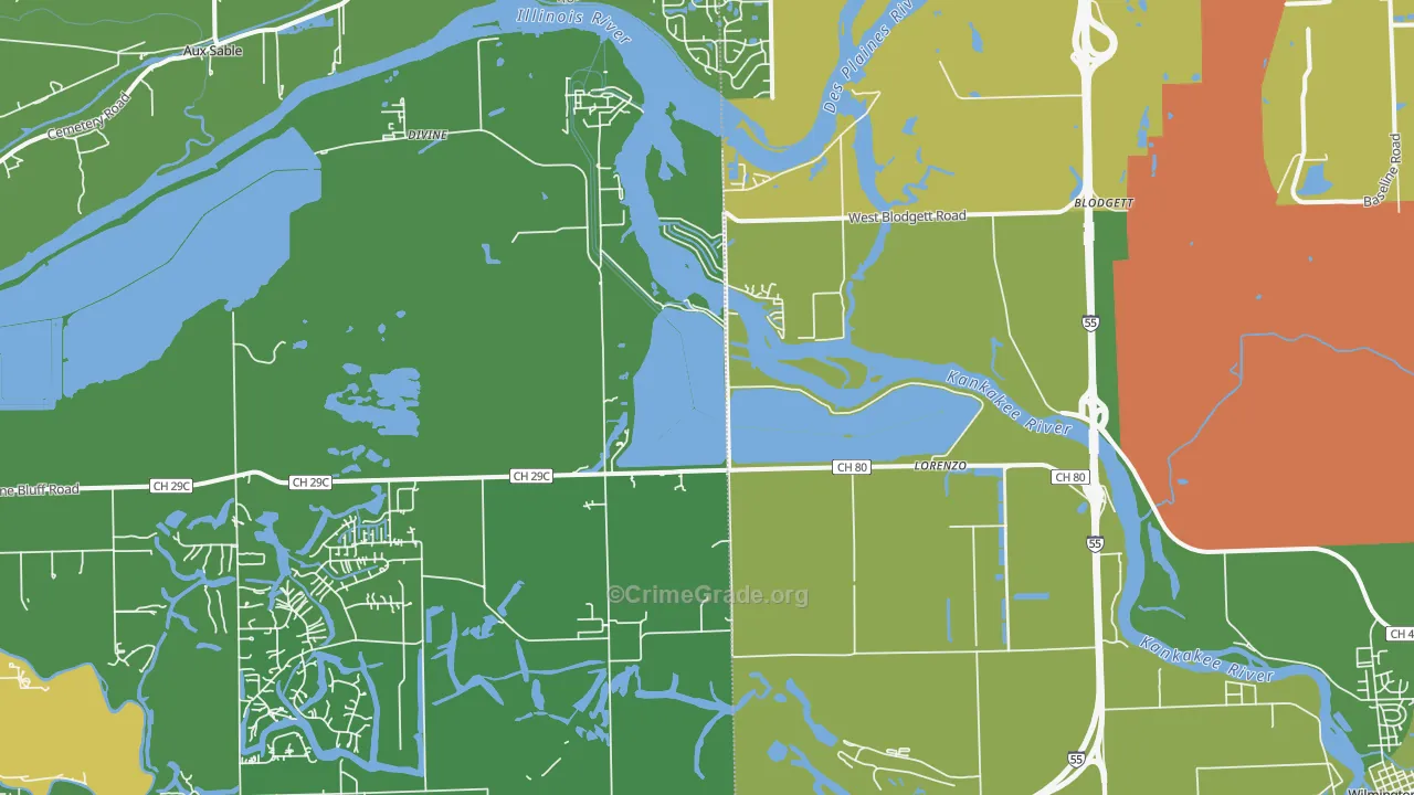 Lorenzo, IL Map of Vehicle Theft Rates