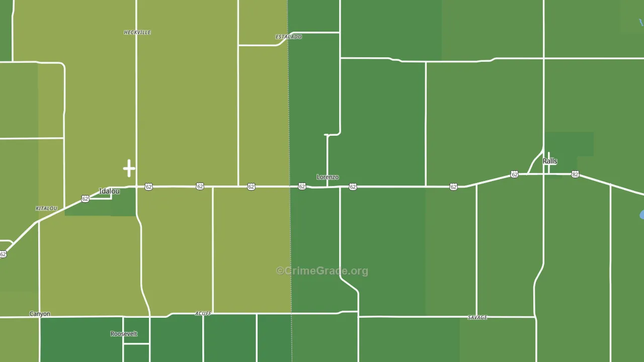 Lorenzo, TX Map of Vehicle Theft Rates