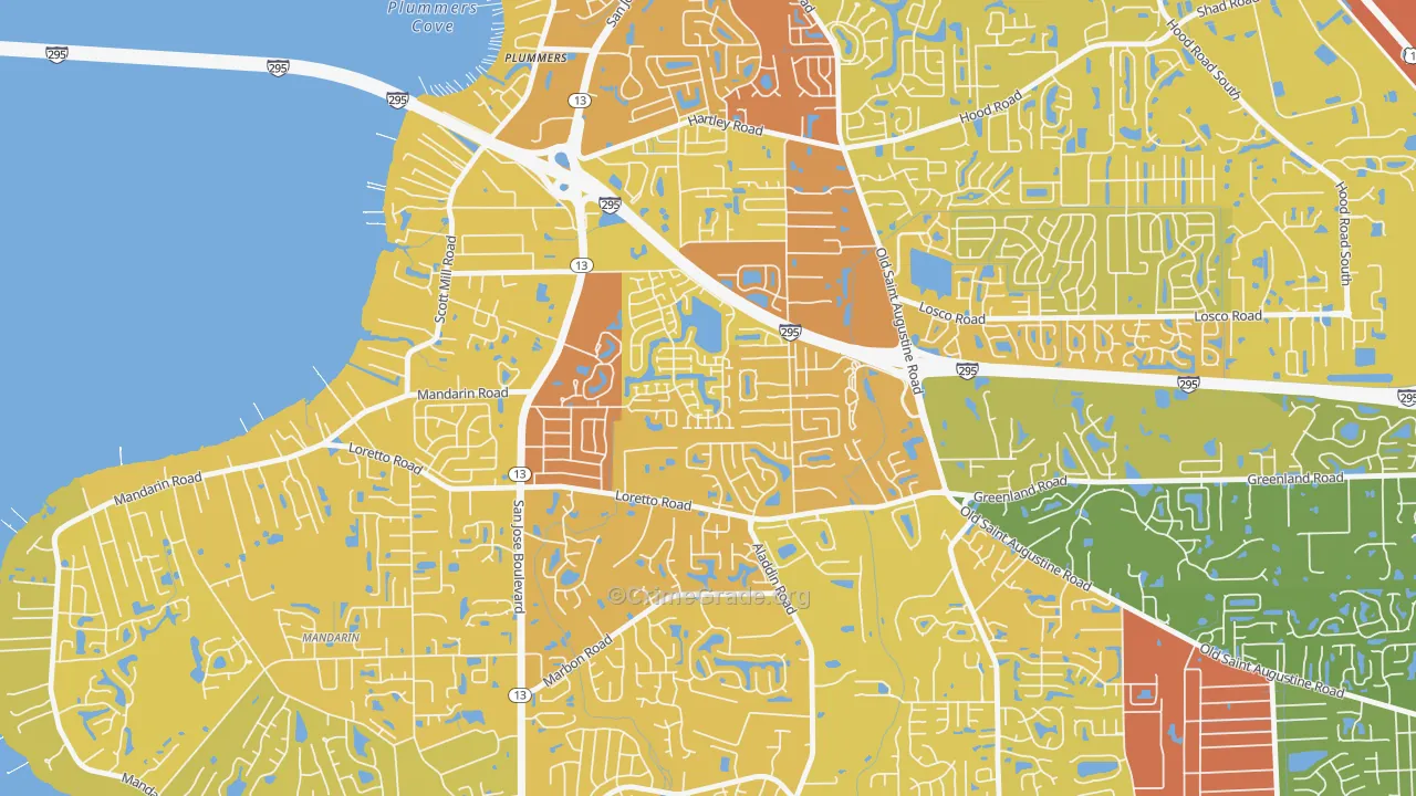 Loretto, Jacksonville, FL Map of Vehicle Theft Rates