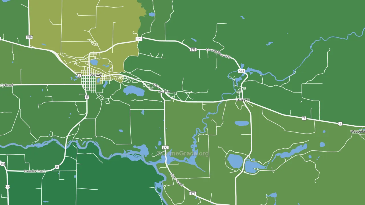 Loretto, MI Map of Vehicle Theft Rates