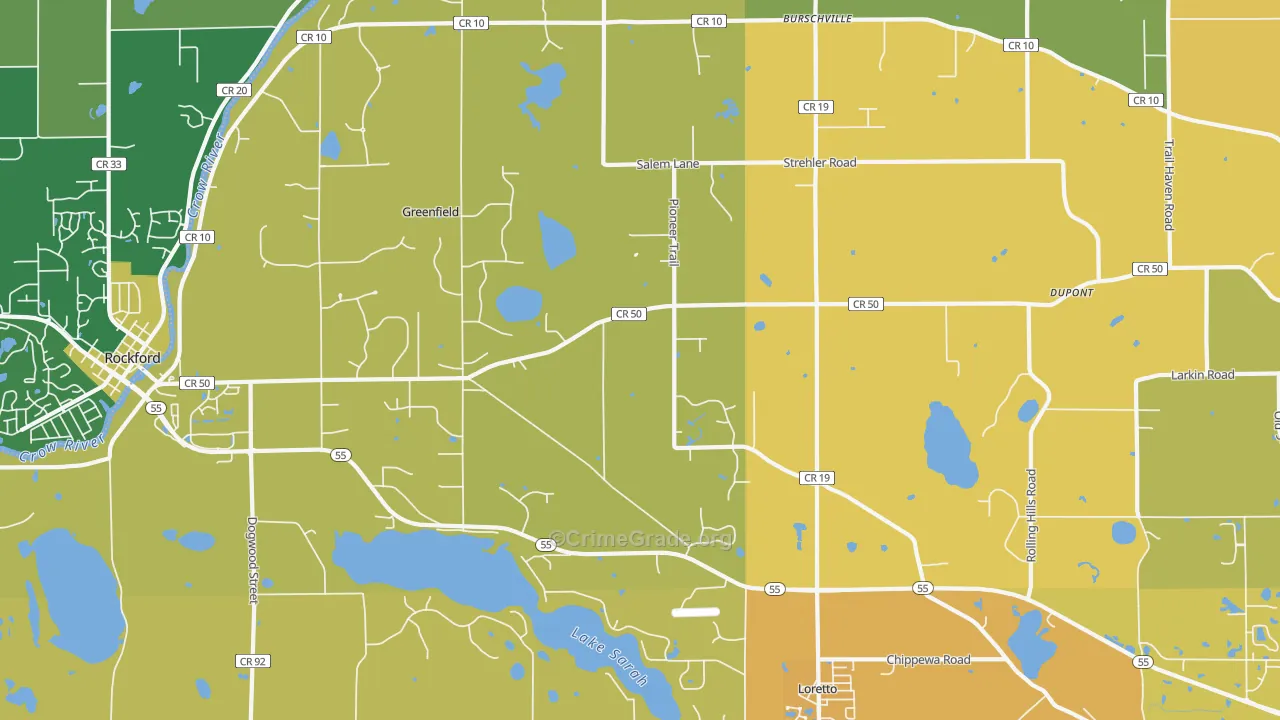 Loretto, MN Map of Vehicle Theft Rates