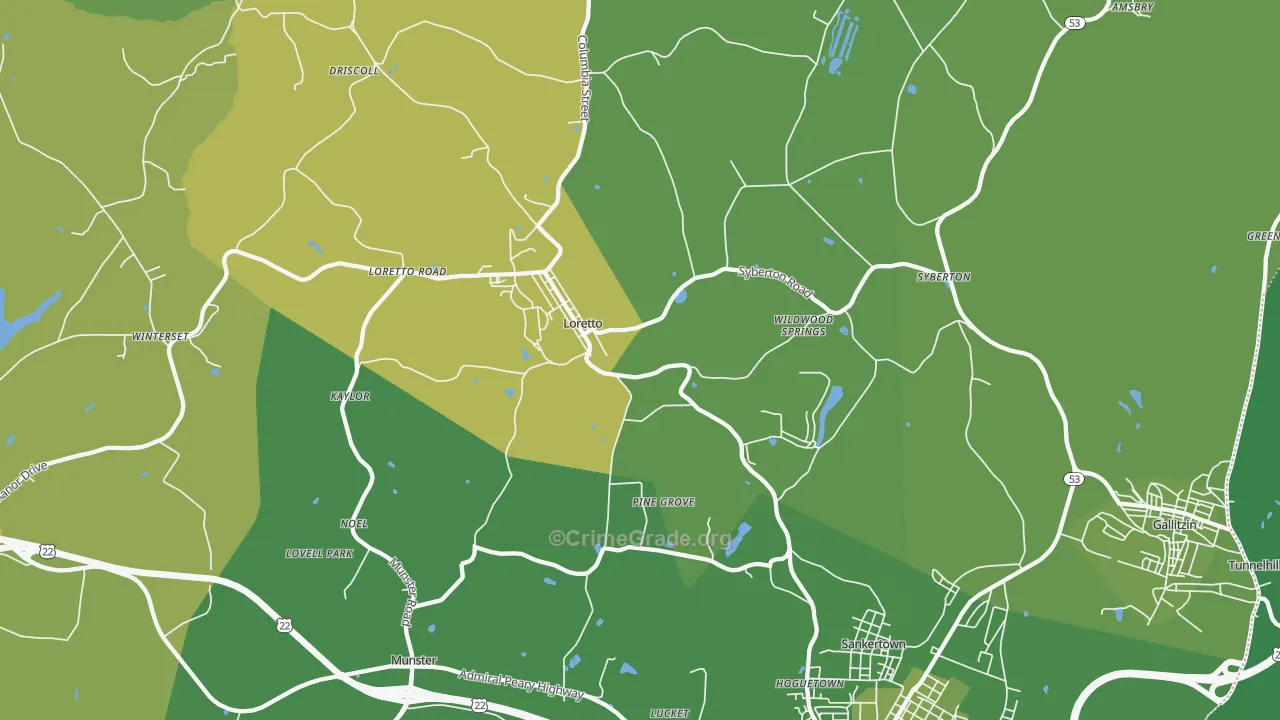 Loretto, PA Map of Vehicle Theft Rates