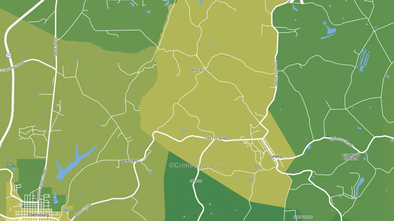Loretto Road, PA Map of Vehicle Theft Rates