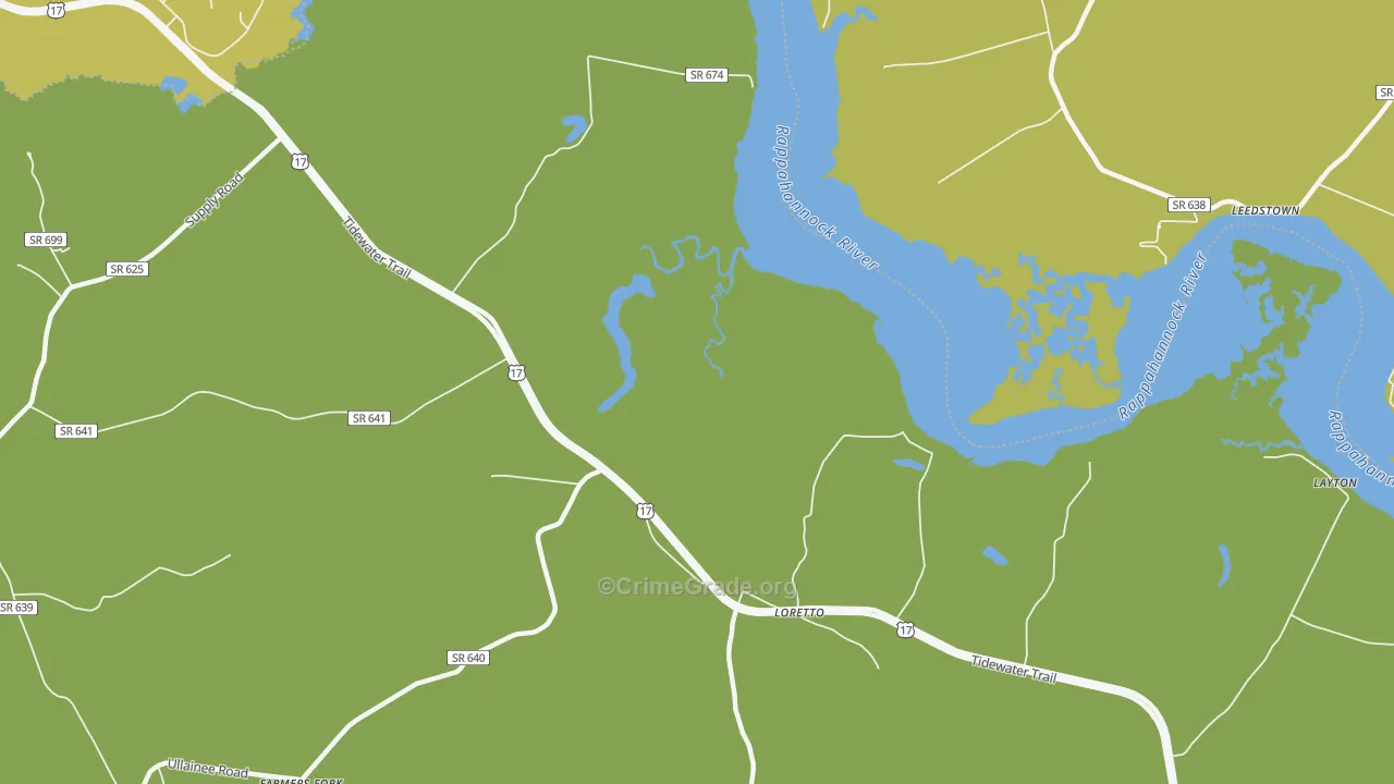 Loretto, VA Map of Vehicle Theft Rates