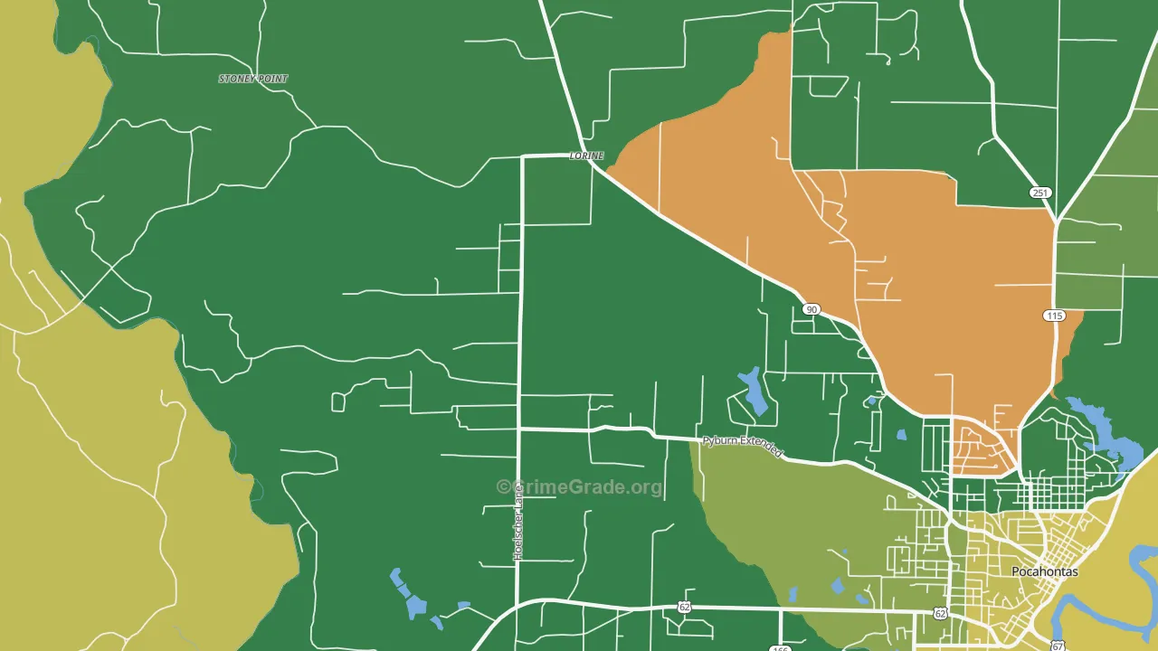 Lorine, AR Map of Vehicle Theft Rates