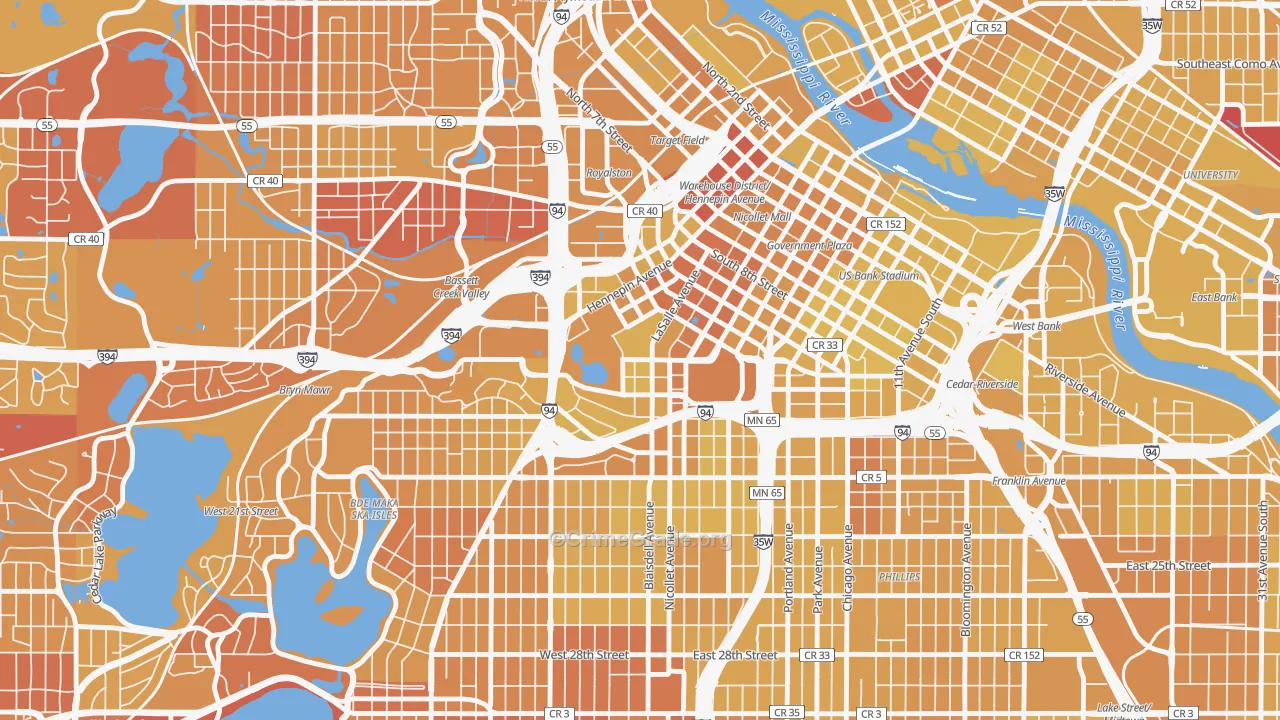 Loring Park, Minneapolis, MN Map of Vehicle Theft Rates