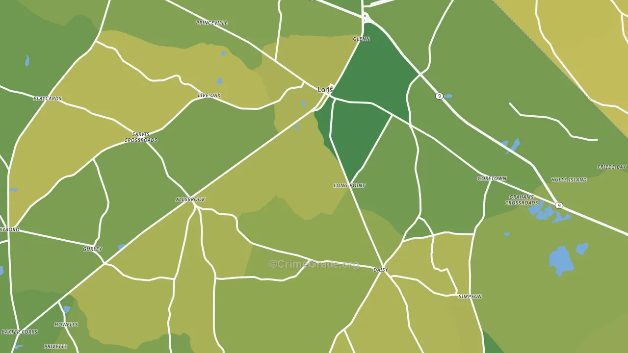 Loris, SC Map of Vehicle Theft Rates