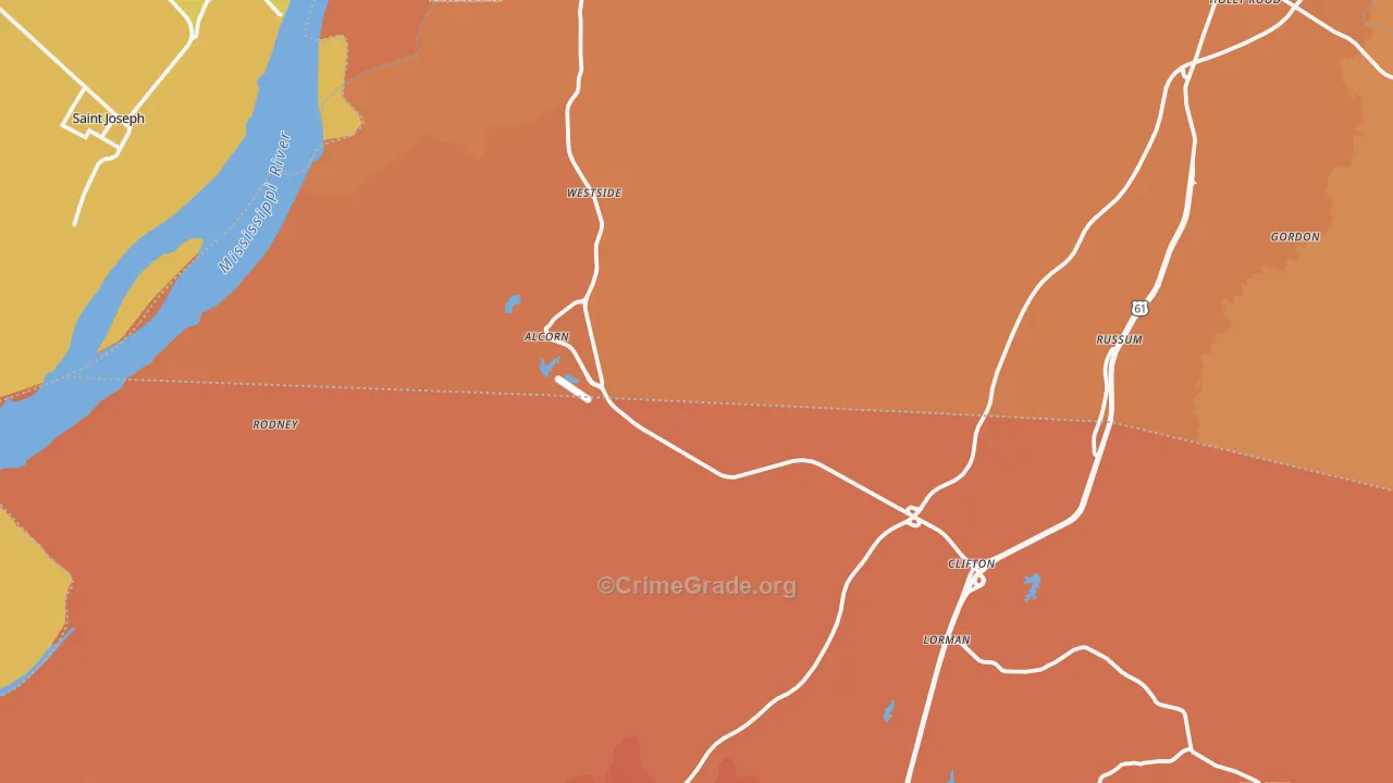 Lorman, MS Map of Vehicle Theft Rates