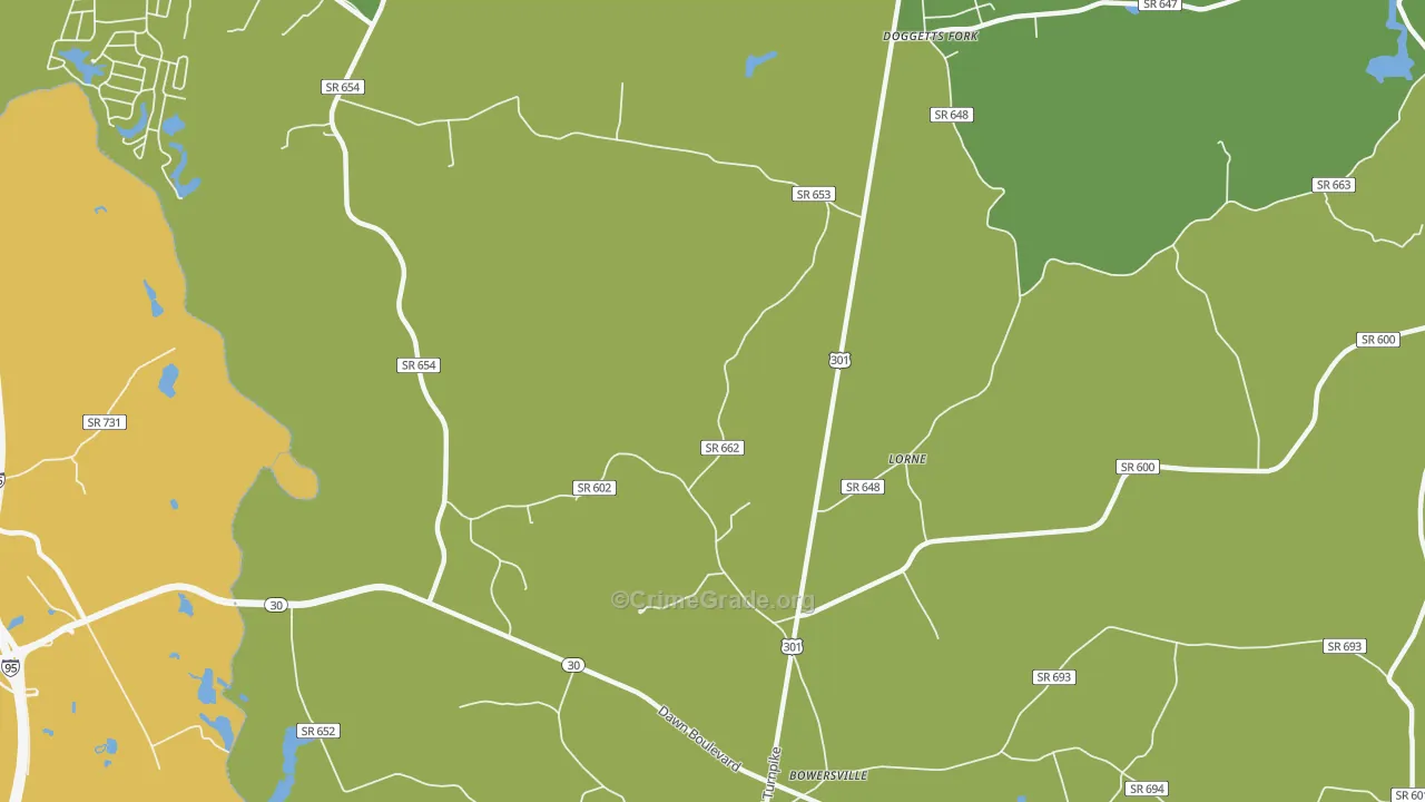 Lorne, VA Map of Vehicle Theft Rates