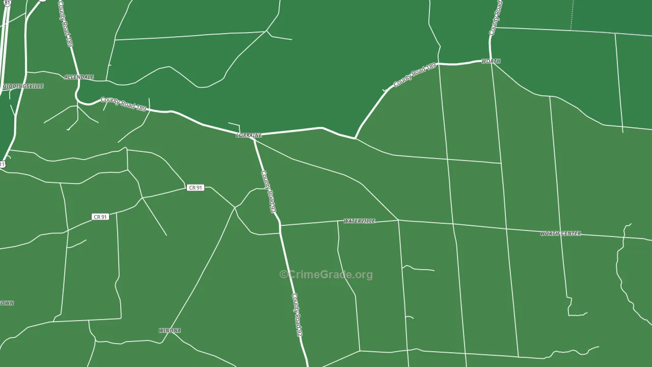 Lorraine, NY Map of Vehicle Theft Rates